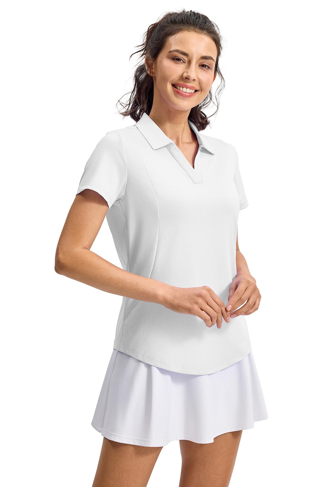 YSENTO Women's UPF 50+ V-Neck Collared Golf Polo Shirt - Moisture Wicking Dry Fit Short Sleeve Tennis Top for Women - Perfect for Golf, Tennis & Outdoor Sports
