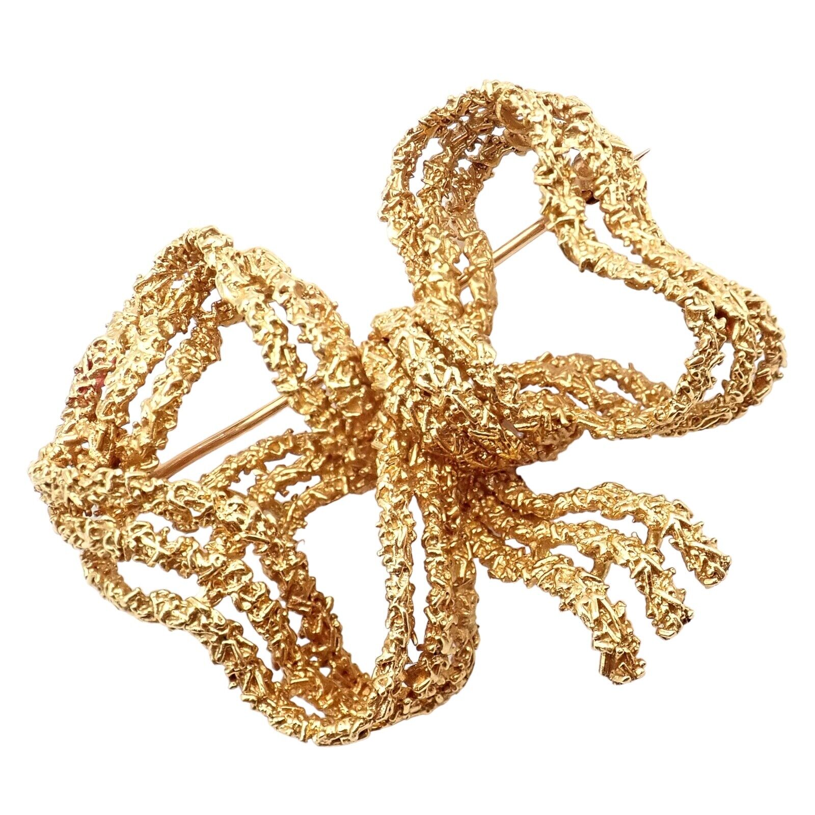 Authentic Vintage Tiffany & Co 18k Yellow Gold Large Ribbon Bow Pin Brooch - Elegant Jewelry Gift for Women, Perfect for Weddings, Parties & Special Occasions