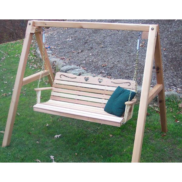 Premium Cedar Wood Porch Swing with Stand - Rustic Outdoor Hanging Bench for Garden, Patio, and Backyard Relaxation