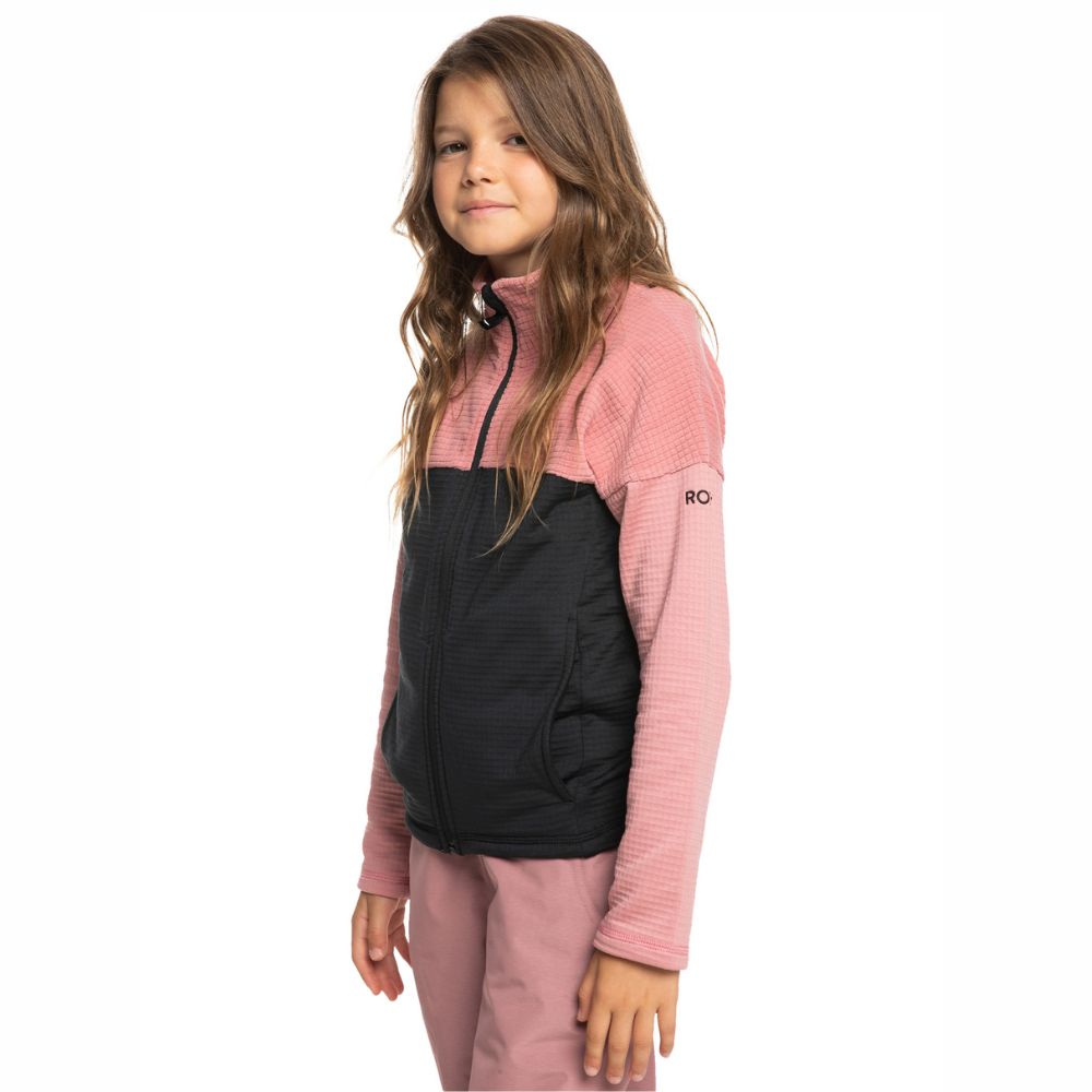 Roxy Sidley Girls Ski Fleece Jacket - Dusty Rose Color | Warm Winter Fleece for Skiing, Snowboarding & Outdoor Activities
