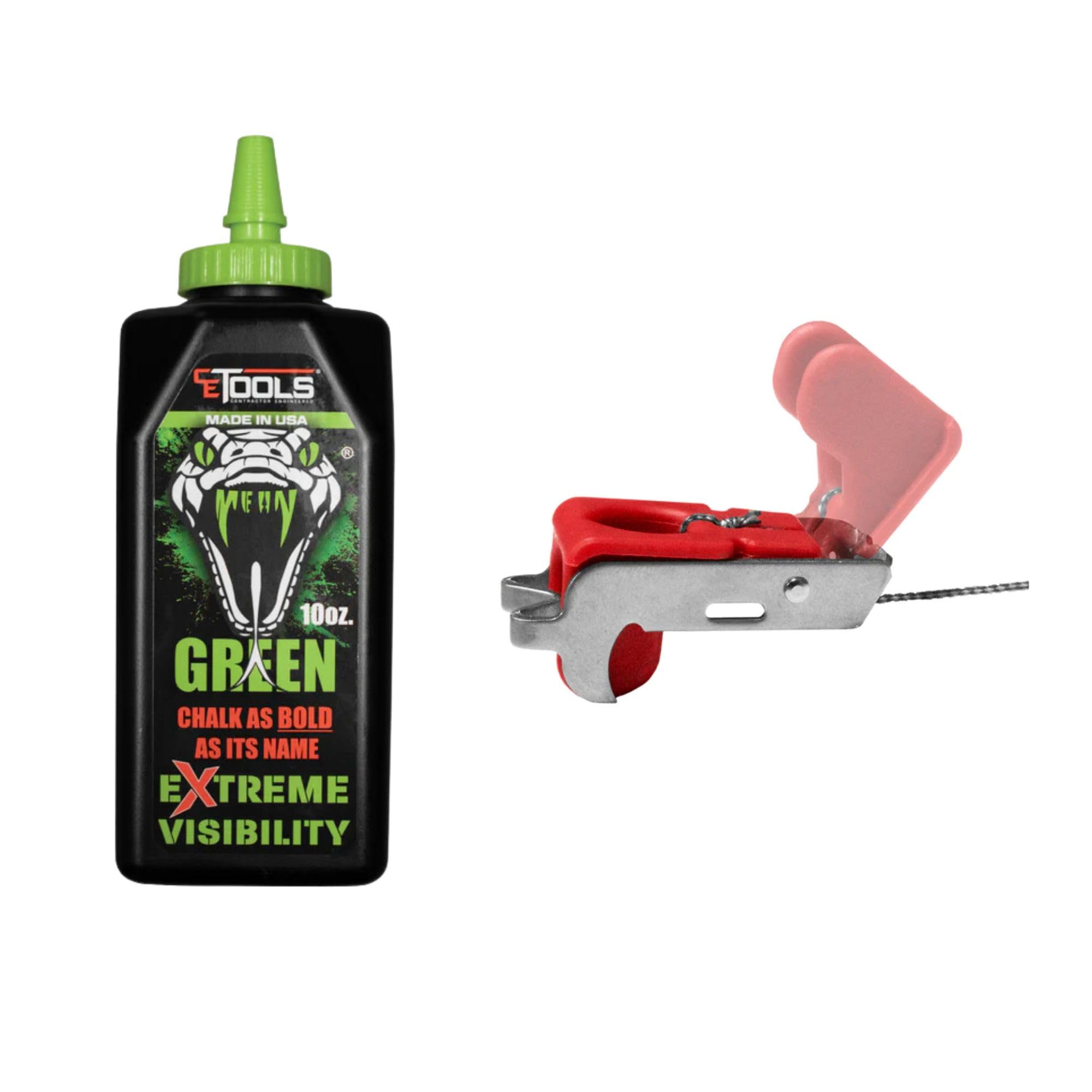 CE Tools Snapback Releasable Chalk Line Tip with High-Visibility Mean Green Marking Chalk - Perfect for Construction, Carpentry & DIY Projects