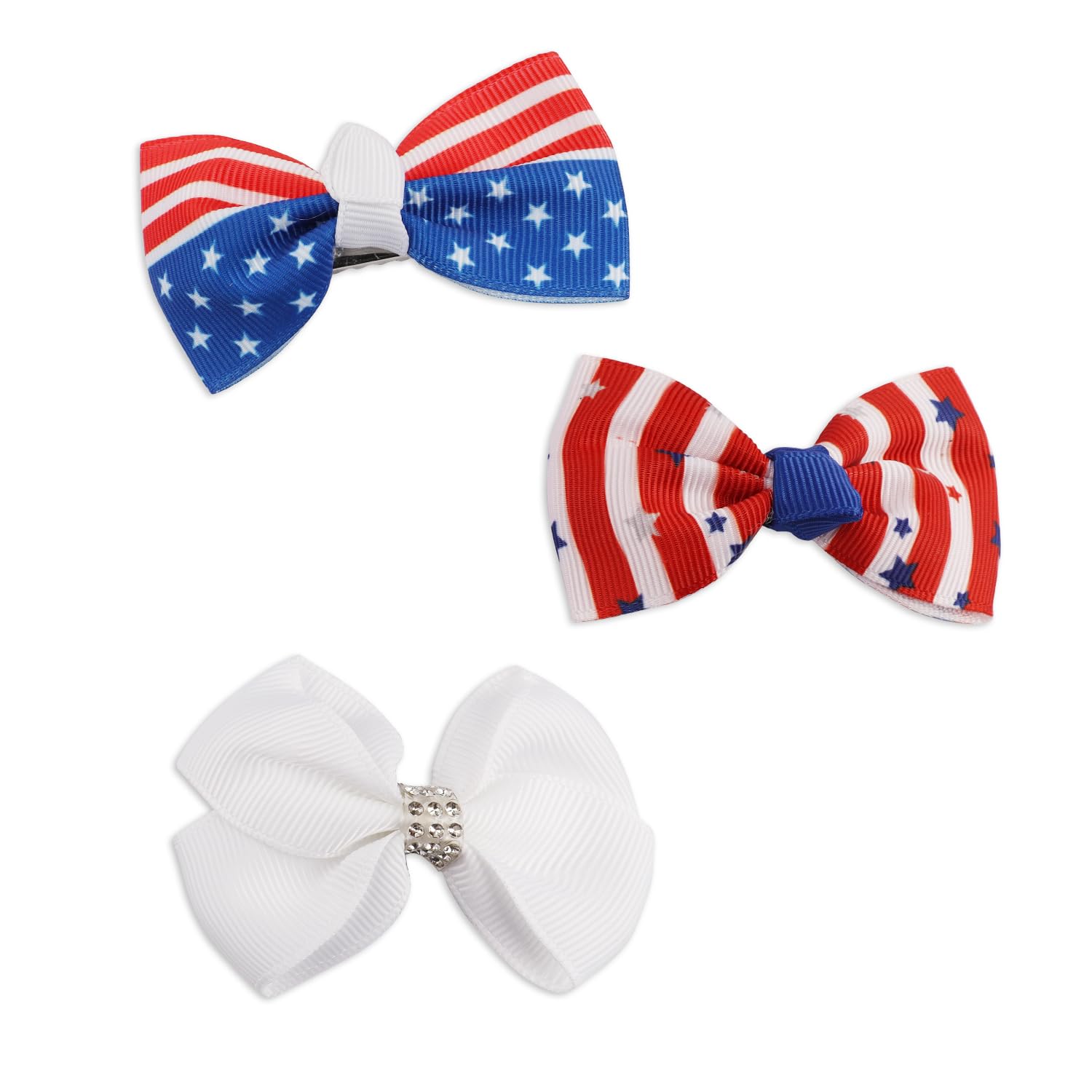 3Pcs American Flag Hair Bow Clips - Patriotic 4th of July Hair Accessories for Women & Girls, Stars and Stripes Alligator Hair Pins for Independence Day, Baby Shower, Parades & National Holidays