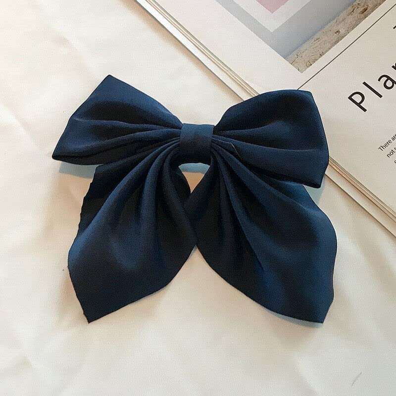 HOMEPIC Large Satin Hair Bows for Girls & Women - Elegant Silk-Style French Bow Hair Clips with Long Tail - Perfect for Parties, Weddings & Daily Styling (Black, Pack of 1)