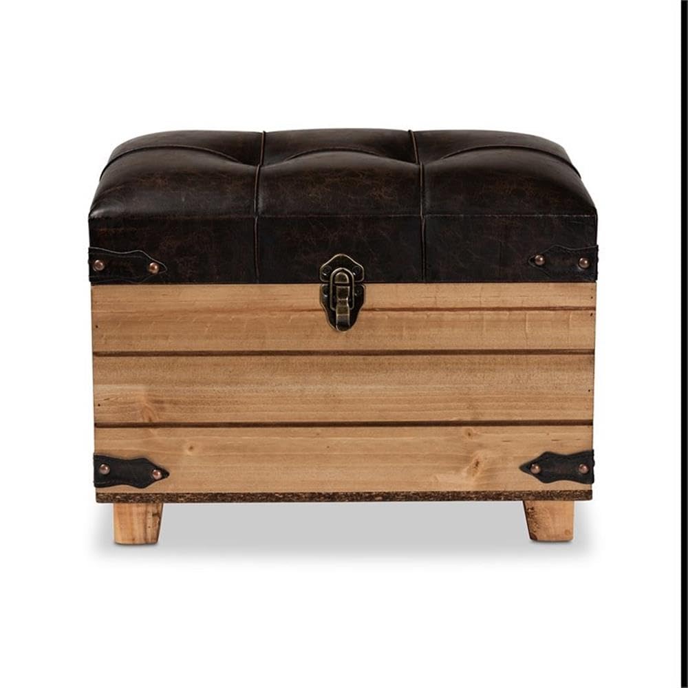 Rustic Dark Brown Wood Storage Ottoman with Lift Top - BOWERY HILL Coffee Table Bench for Living Room, Bedroom & Entryway - Multi-Functional Footrest, Seat & Hidden Storage