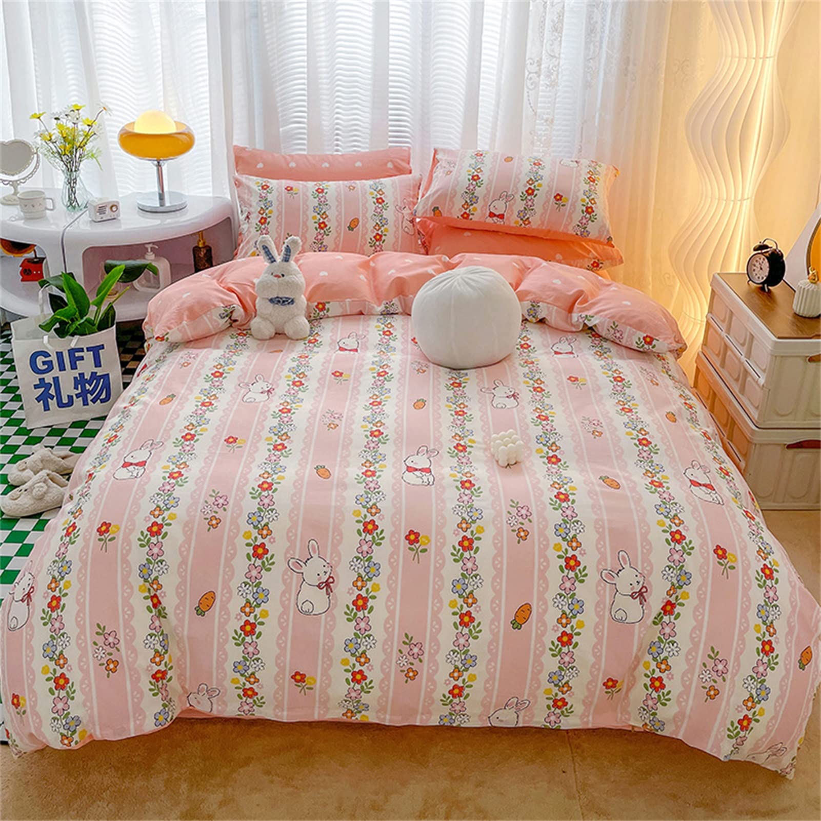 4-Piece Pure Cotton Comforter Set - Reversible Breathable Reactive Printed Bedding with Quilt Cover | D-1.2m Family & Dorm Size | Perfect for Cozy Nights, Guest Rooms & College Dorm Decor