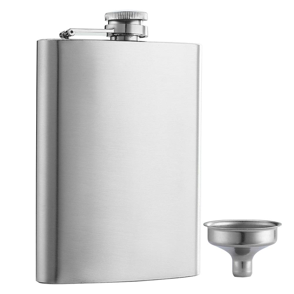 Premium 8 oz Stainless Steel Flask with Funnel Set - Leakproof & Durable Solid Metal Flask for Whiskey, Bourbon, Vodka - Perfect for Outdoor Camping, Hiking, Travel & Gifts