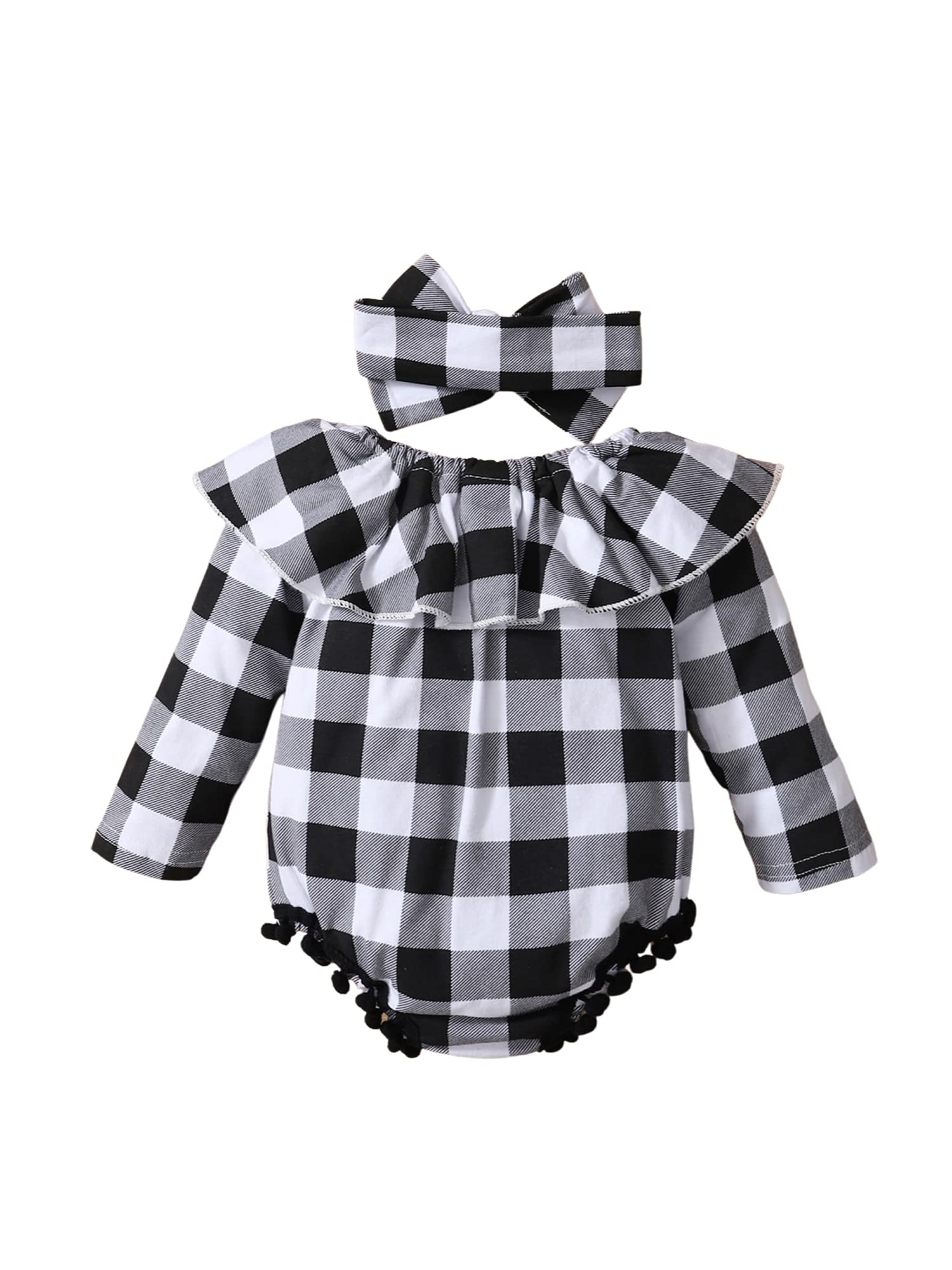 Adorable Newborn Baby Girl Christmas Outfit Set - Plaid Print Long Sleeve Romper & Headband 2-Piece Ensemble | Perfect for Holiday Photos, Family Gatherings & Festive Celebrations