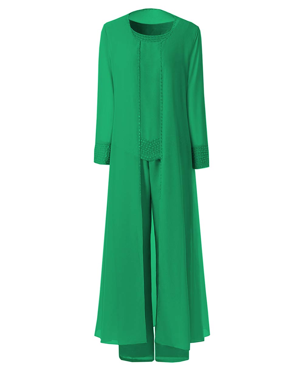 Elegant Beaded Chiffon 3-Piece Women's Jumpsuit Pant Suit with Jacket - Mother of the Bride Dresses for Weddings, Parties & Special Occasions
