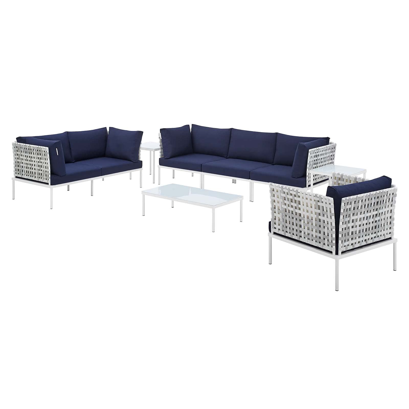 Modern Navy Blue Aluminum Lounge Sectional Sofa Chair & Table Set - Outdoor Patio Furniture for Garden, Poolside, Cafe & Backyard Relaxation
