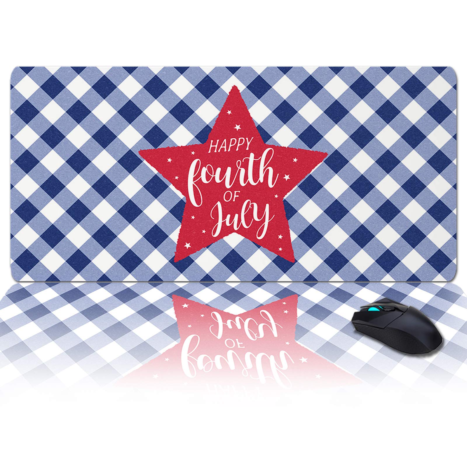 Non-Slip Rubber Base Mouse Pad - Large Red White & Blue Plaid Design for Office & Gaming - Perfect for Computer, Laptop & Desk Protection | Great for 4th of July Decor & Everyday Use