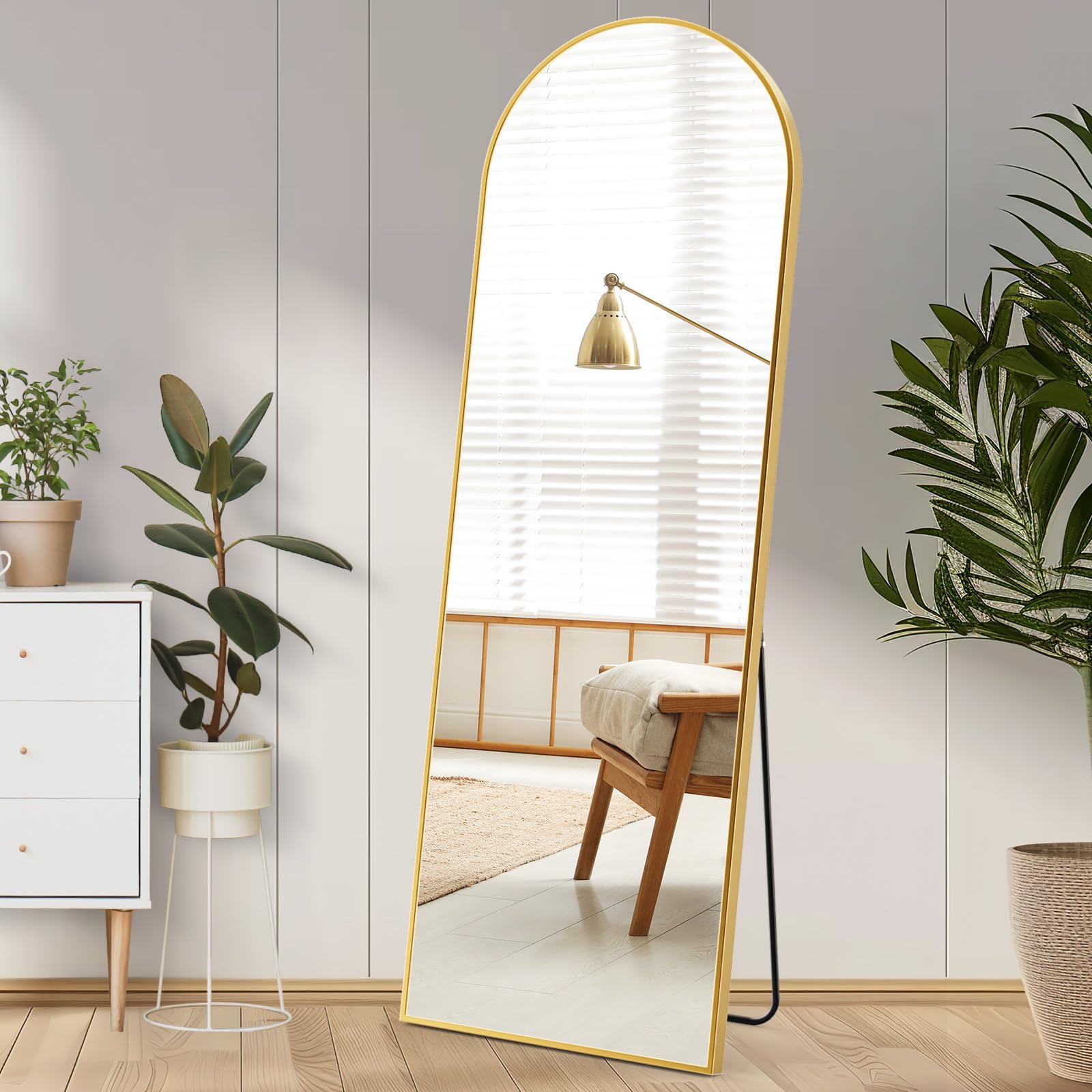 Sweetcrispy 16x59 Inch Gold Arched Full Length Mirror - Freestanding, Leaning or Wall Mounted Aluminum Frame Body Mirror for Bedroom, Living Room, Cloakroom - Modern Home Decor for Dressing, Outfit Check & Room Styling