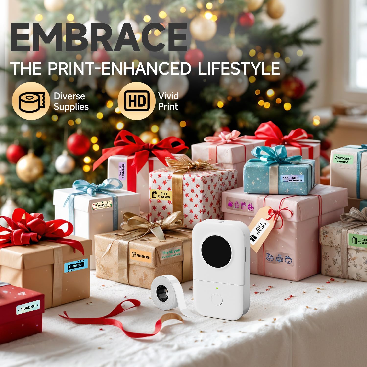Phomemo D30 2025 Bluetooth Label Maker Machine - Portable Sticker Printer for Home, Office & School Organization - Compatible with Android & iOS - 12mm USB Rechargeable Labeler (White) - Perfect for Pantry Organization, File Labeling & Craft Projects