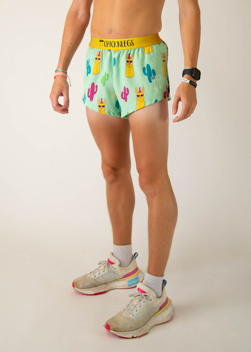 Men's Green Llamas 2 Split Running Shorts - Lightweight & Breathable for Gym, Jogging & Outdoor Activities