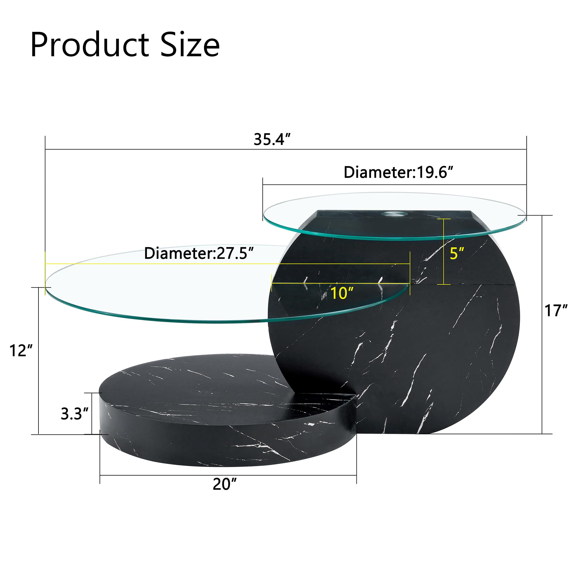 Modern Round Glass Coffee Table - 35.4 Inch Double Layer Black Circle Table for Living Room, Small Space & Home Office | Perfect for Entertaining Guests & Relaxing with Coffee