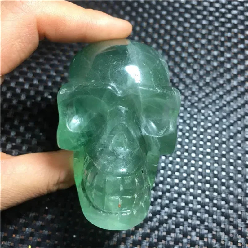 Natural Green Fluorite Crystal Skull Carving - Healing Stones for Meditation, Home Decor & Spiritual Gifts