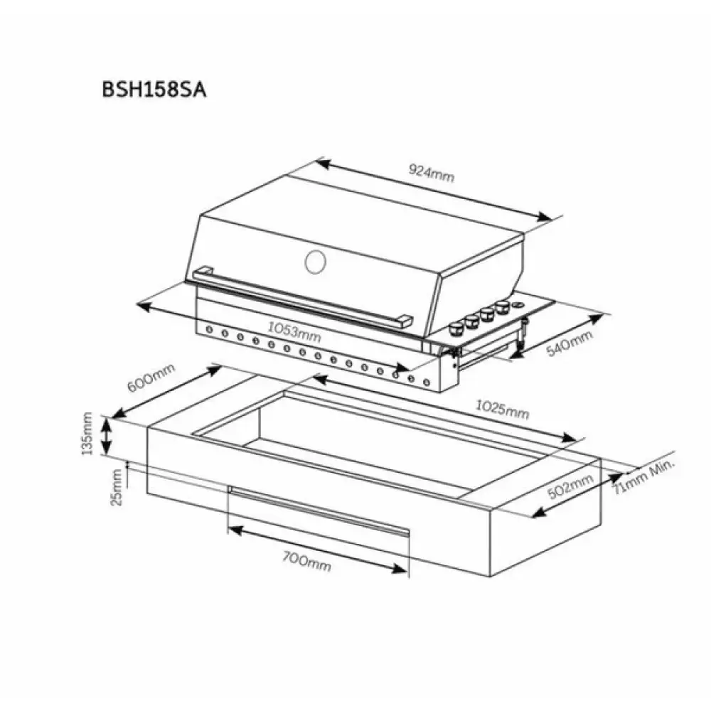 BeefEater BSH158SA Signature ProLine™ 6-Burner Built-In Natural Gas BBQ Grill with Hood - Perfect for Backyard Grilling, Outdoor Cooking & Entertaining