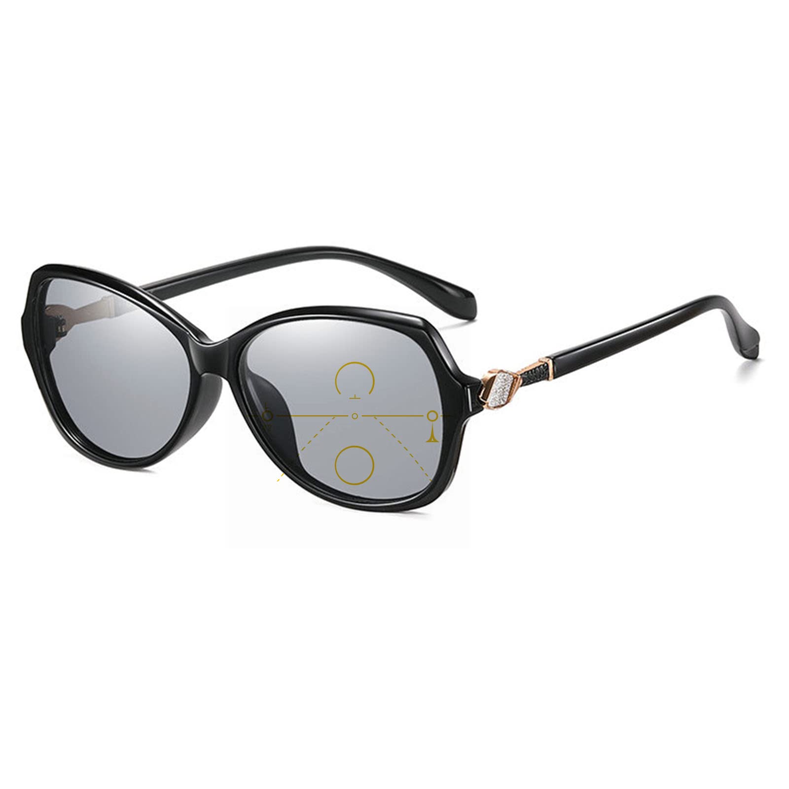 Fashion Women's Photochromic Gray Progressive Multifocal Presbyopic Glasses with Rhinestone Accents - Computer Readers & Light Adaptive Sunglasses for Reading, Driving, and Outdoor Activities