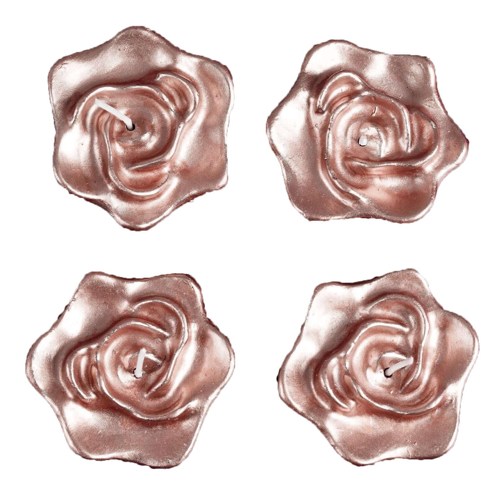 Efavormart Set of 4 Rose Gold Floating Candles - Unscented Blush Pink Wedding Centerpiece Decor for Table, Bathroom, Pool & Home Decoration