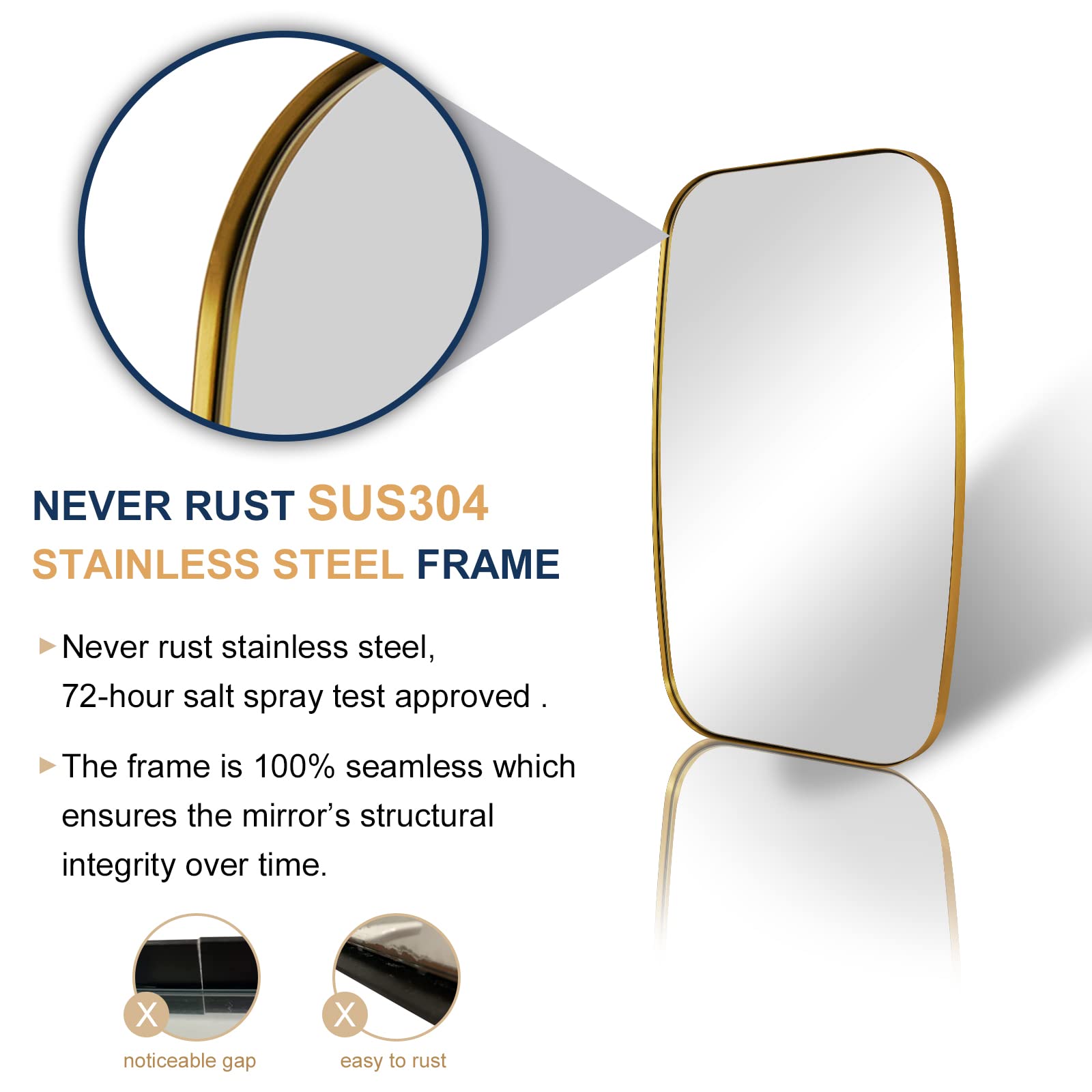 ANDY STAR 20x30 Inch Brushed Gold Bathroom Mirror - Stainless Steel Metal Frame Vanity Mirror for Over Sink, Wall Mounted Makeup Mirror (Perfect for Bathroom, Bedroom & Dressing Room)