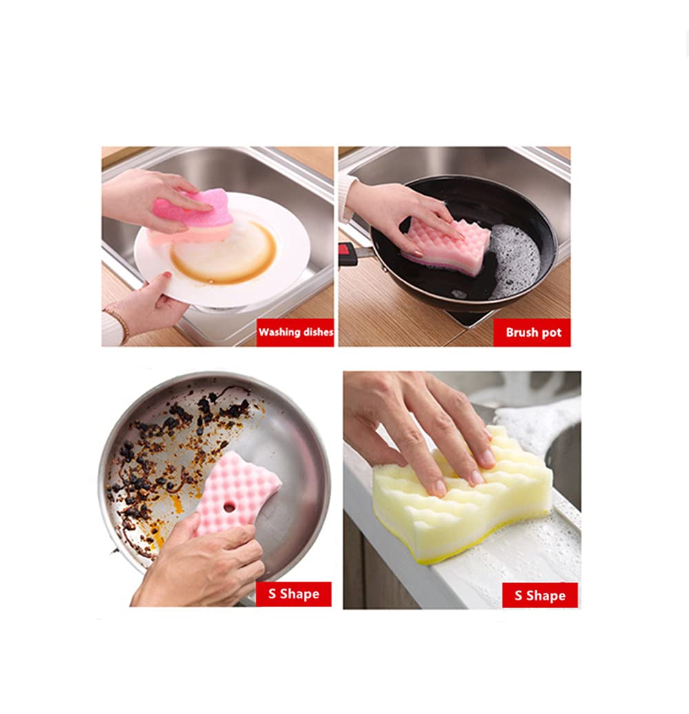 Non-Scratch Multi-Purpose Kitchen Sponges - Yellow & Pink Scrub Sponges for Dishes, Countertops & Cookware - Durable Cleaning Sponges with Gentle Abrasive (4-Pack) - Perfect for Daily Kitchen Cleaning & Stain Removal