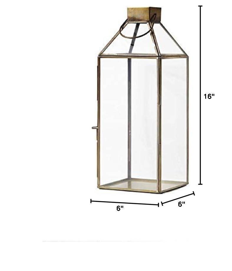 Large Gold Decorative Hurricane Lantern Candle Holder with Glass Panels - 16 Inch Tall Set of 4 - Elegant Home Decor for Dining Table, Wedding Centerpiece, Outdoor Patio Lighting