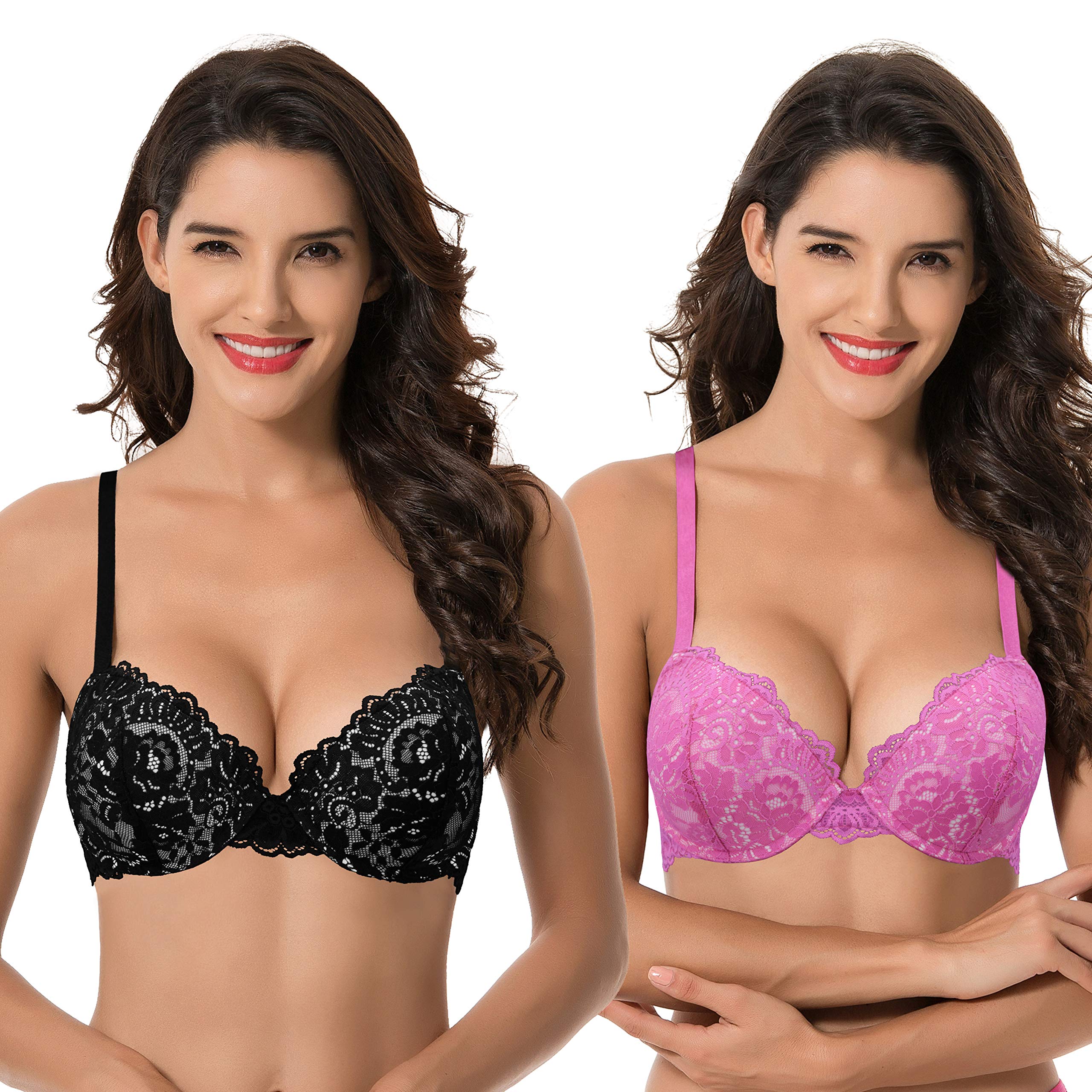 Curve Muse Women's Plus Size Underwire Push Up Bra with Lace - Adds 1.5 Cup Sizes - Perfect for Special Occasions & Everyday Comfort