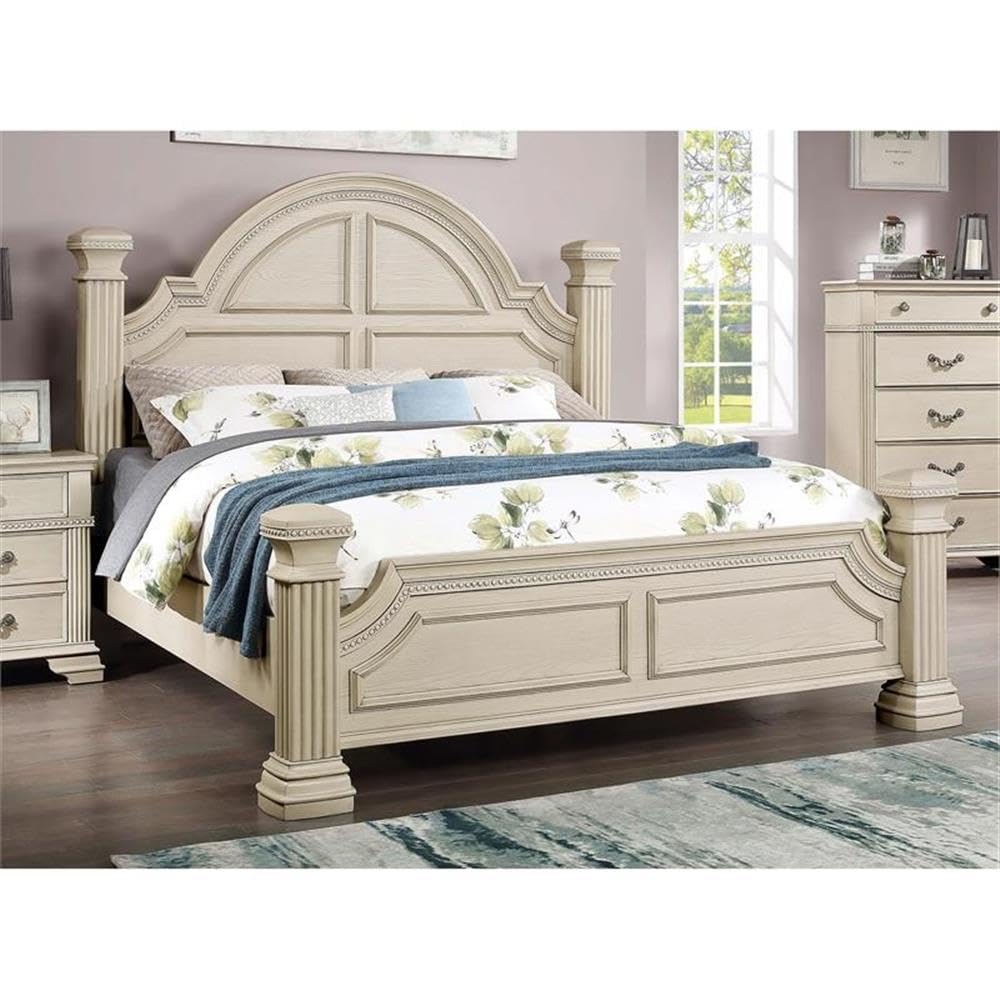 Furniture of America Charo Traditional Wood California King Panel Bed - White Solid Wood Bed Frame for Master Bedroom | Perfect for Classic & Contemporary Home Decor