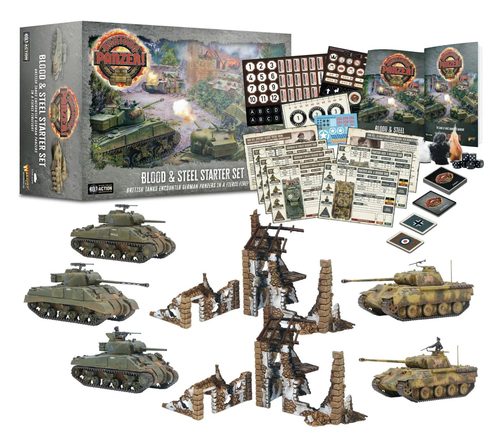 Achtung Panzer! Blood & Steel Starter Set - WWII German Tank Miniature Wargame Set for Tabletop Strategy Gaming | Perfect for Historical Wargaming Enthusiasts & Collectors
