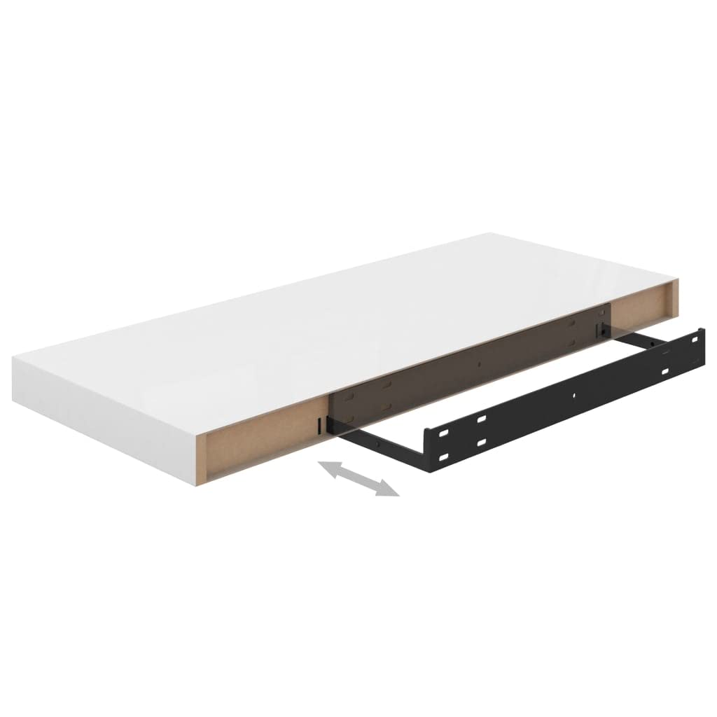 CHARMMA Floating Wall Shelves Set of 2 - High Gloss White MDF Shelves (60x23.5x3.8 cm) - Modern Wall Storage for Living Room, Bedroom, Bathroom & Office Organization