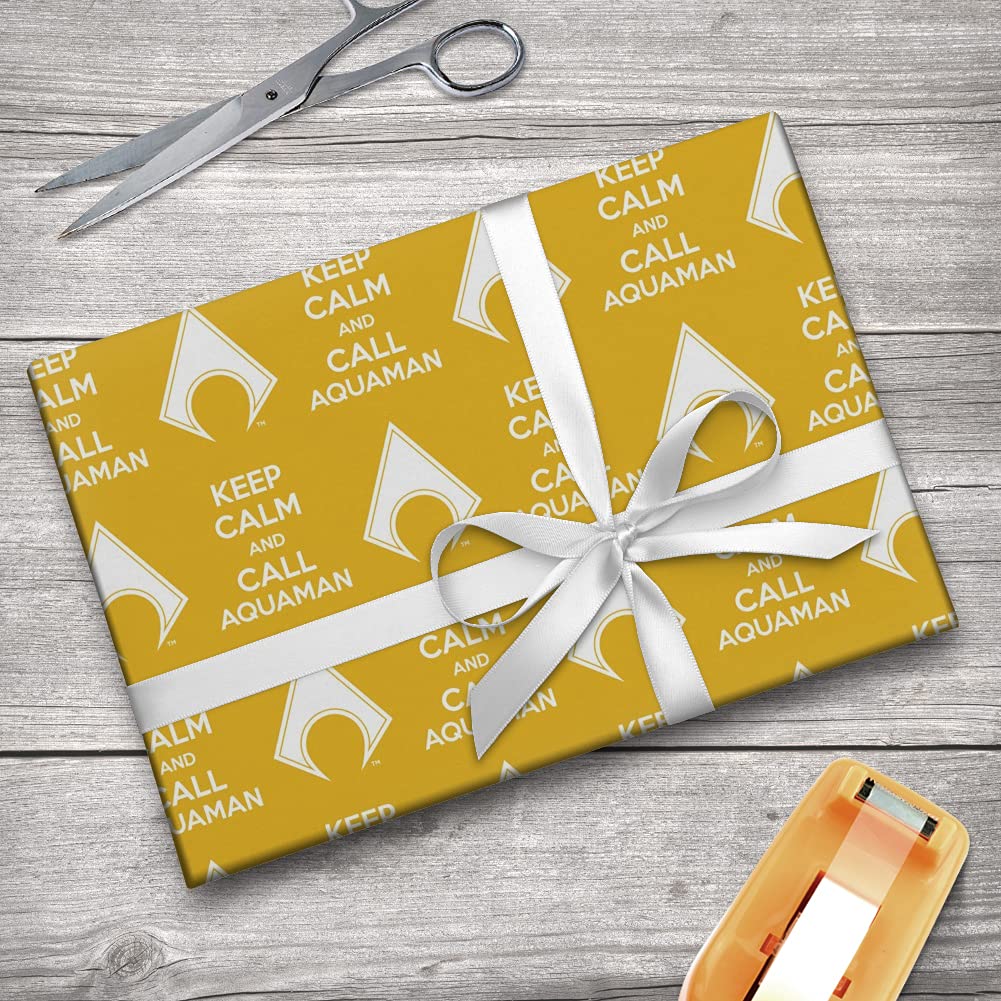 Aquaman Keep Calm and Call Superhero Gift Wrap Paper Rolls - DC Comics Themed Wrapping for Birthday, Christmas & Party Presents - Perfect for Superhero Fans & Comic Book Lovers