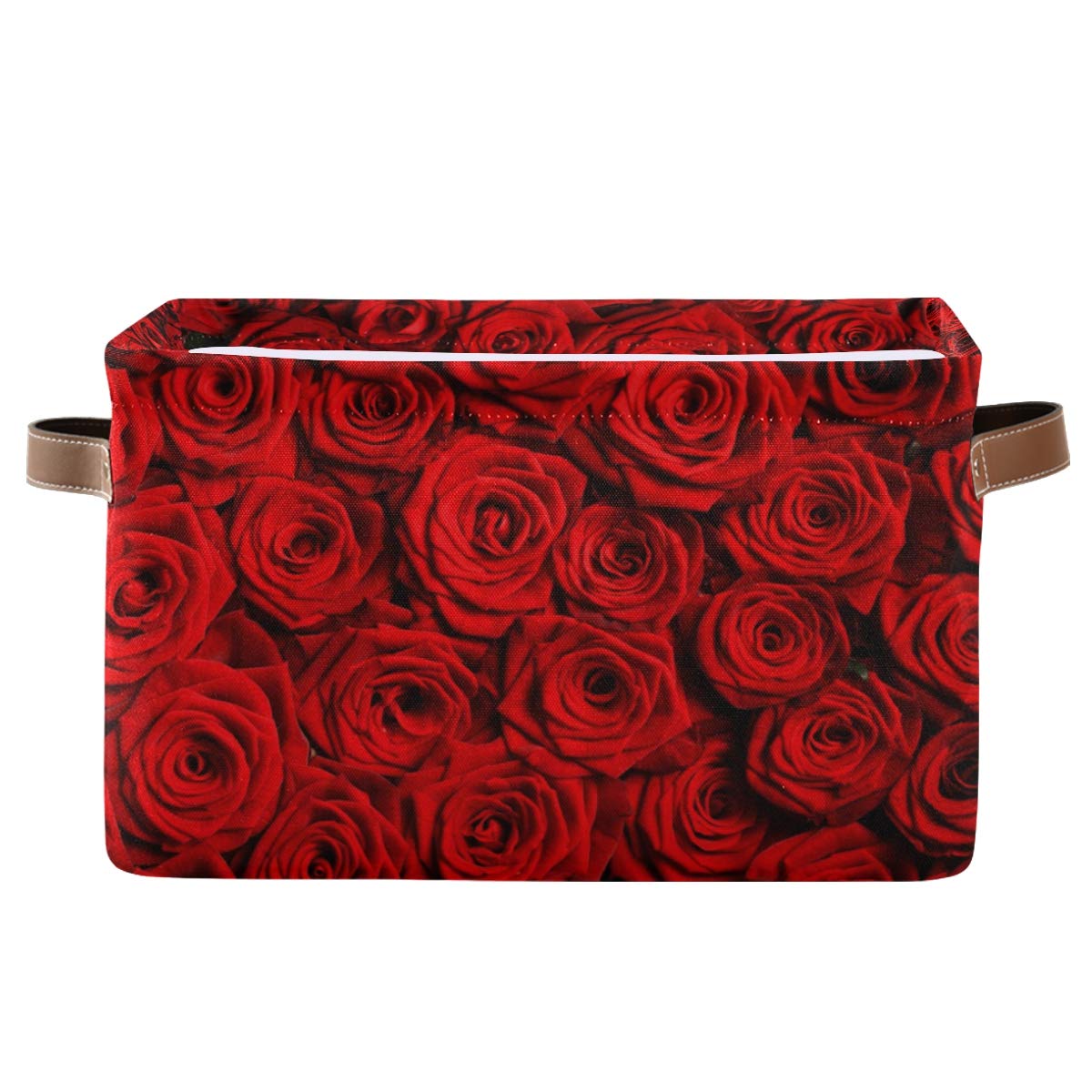 AUUXVA Large Collapsible Red Rose Floral Storage Basket with Handles - Rectangular Fabric Storage Cube Organizer Bin for Toys, Closet, Nursery, Bedroom & Home Office - Perfect for Organizing Kids' Toys, Blankets & Home Decor