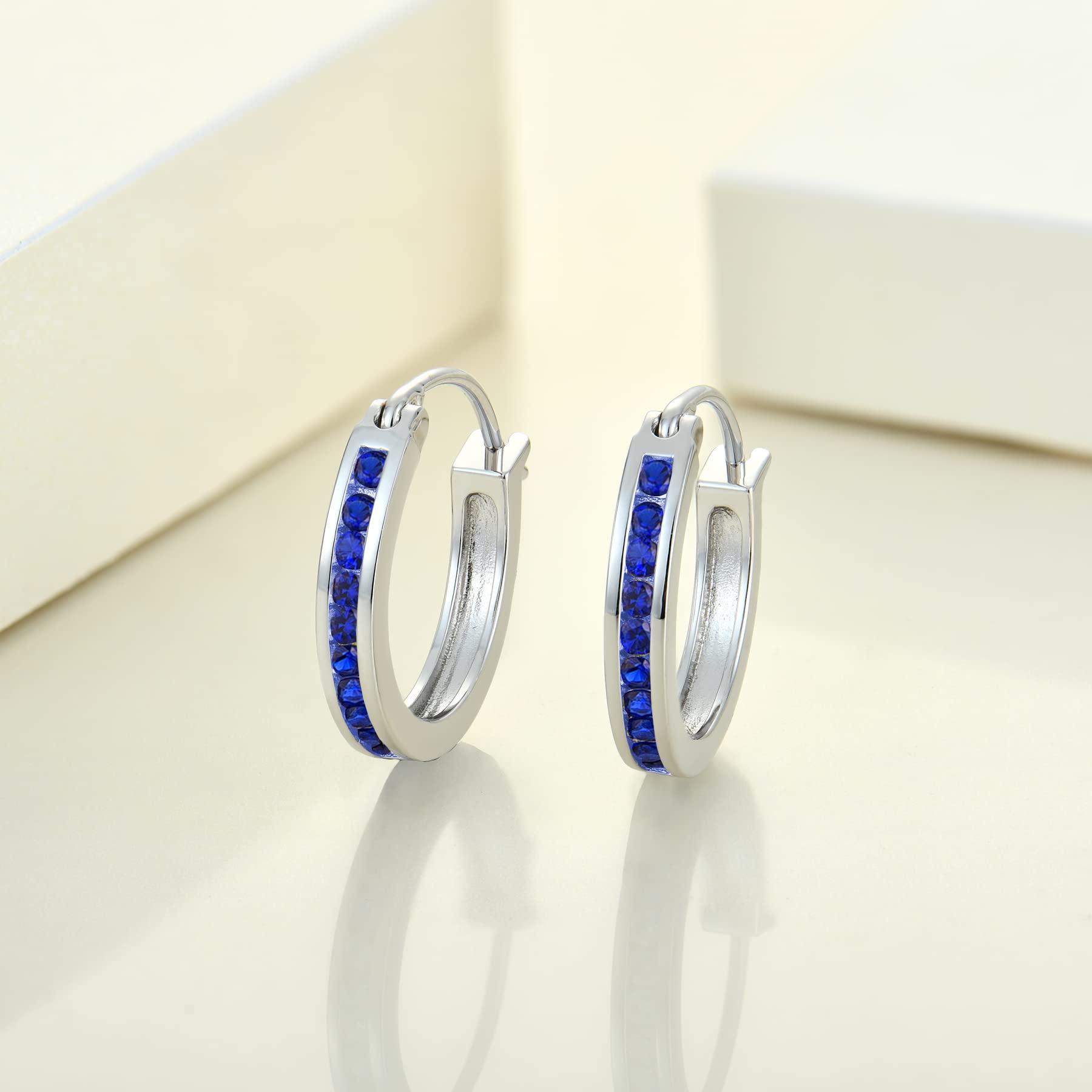 925 Sterling Silver Hoop Earrings for Women - Round Halo Huggie Birthstone Earrings | Perfect for Everyday Wear, Gifts & Special Occasions