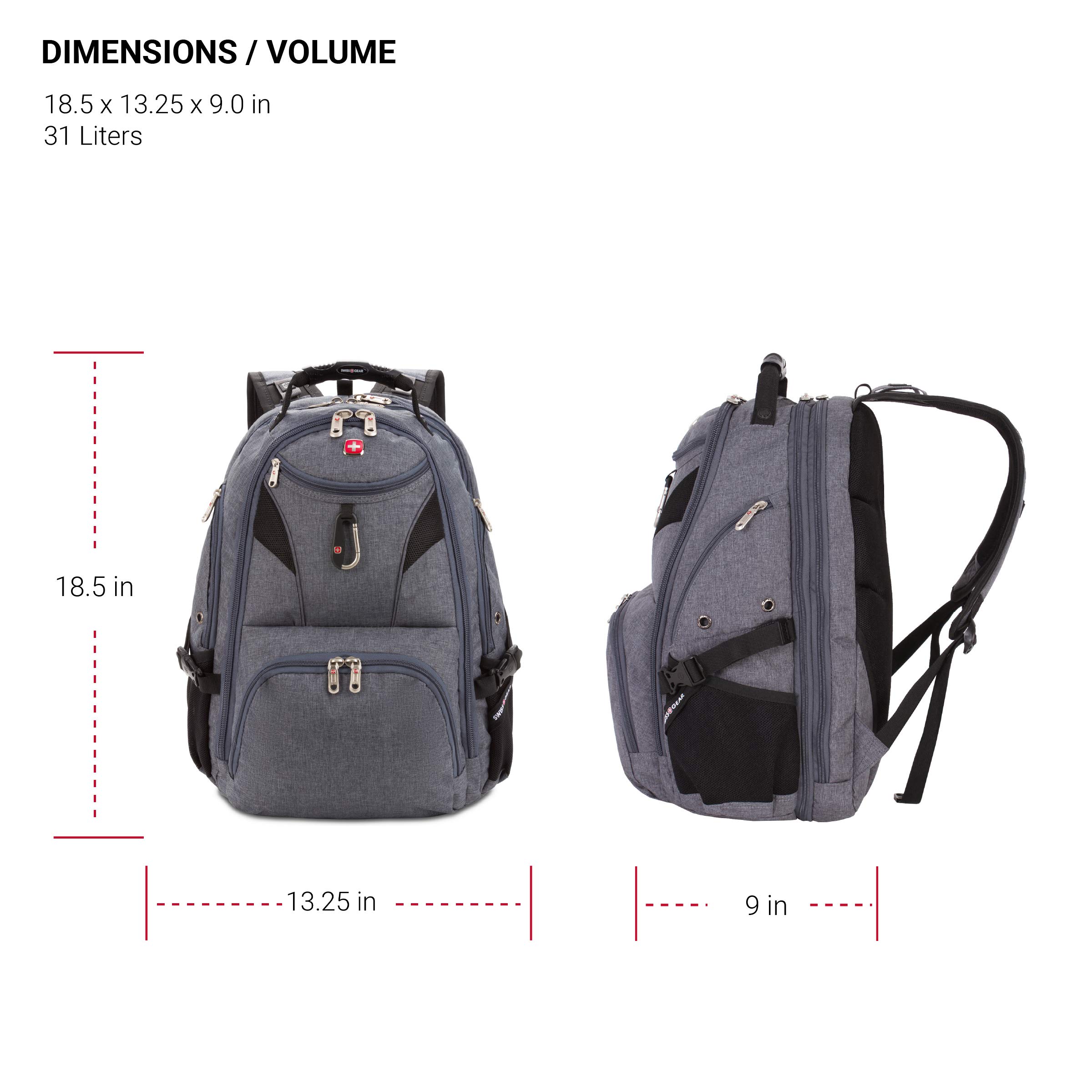 SwissGear 5977 ScanSmart 17-Inch Laptop Backpack for Business Travel & College - TSA-Friendly Grey Computer Bag with USB Charging Port & Organized Storage