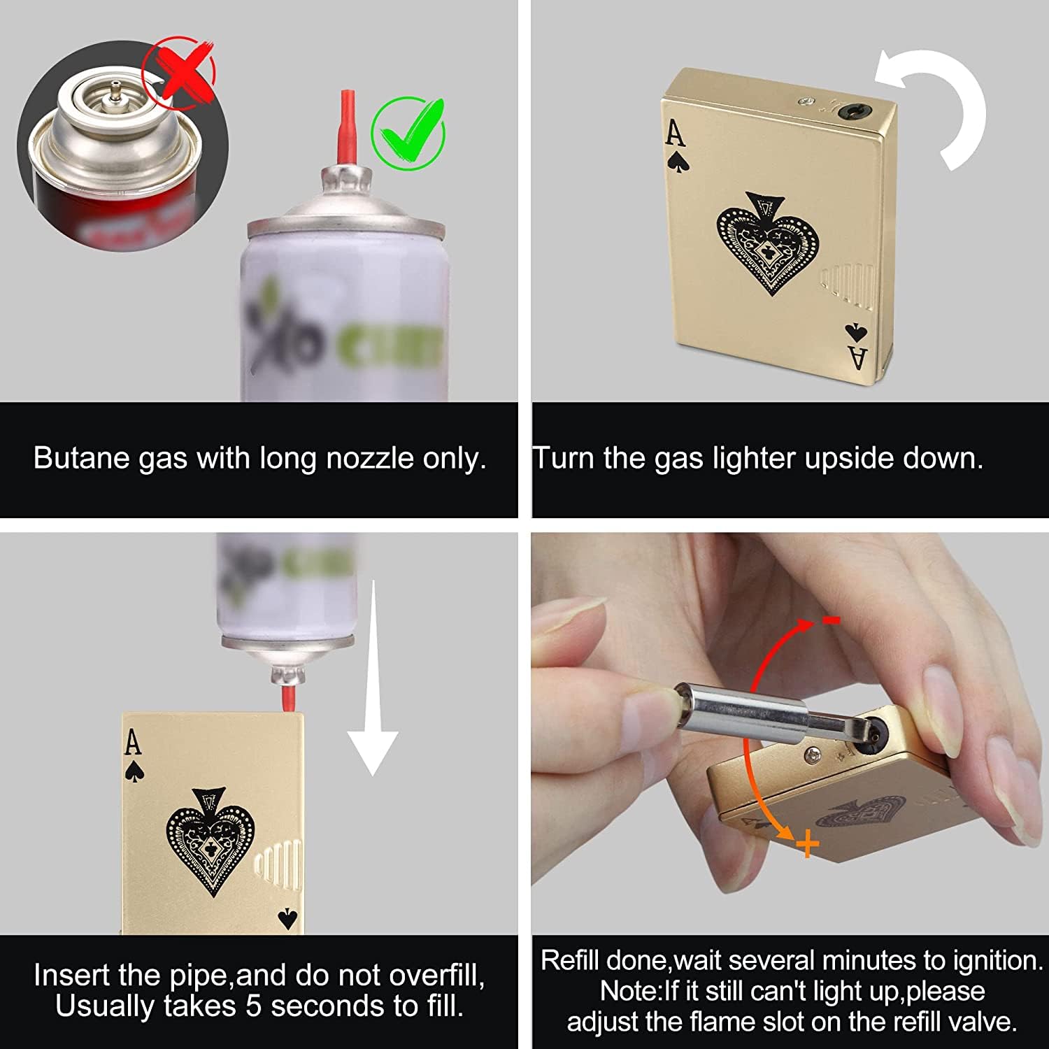 Jet Torch Lighter - Ace Card Green Flame Windproof Butane Lighter with Metal Poker Design, Refillable Cool Lighter for Outdoor Camping, BBQ, Candle Lighting, Birthday Gifts for Men & Women (Gas Not Included) - Perfect for Campfires, Grilling, Candle Parties & Survival Kits