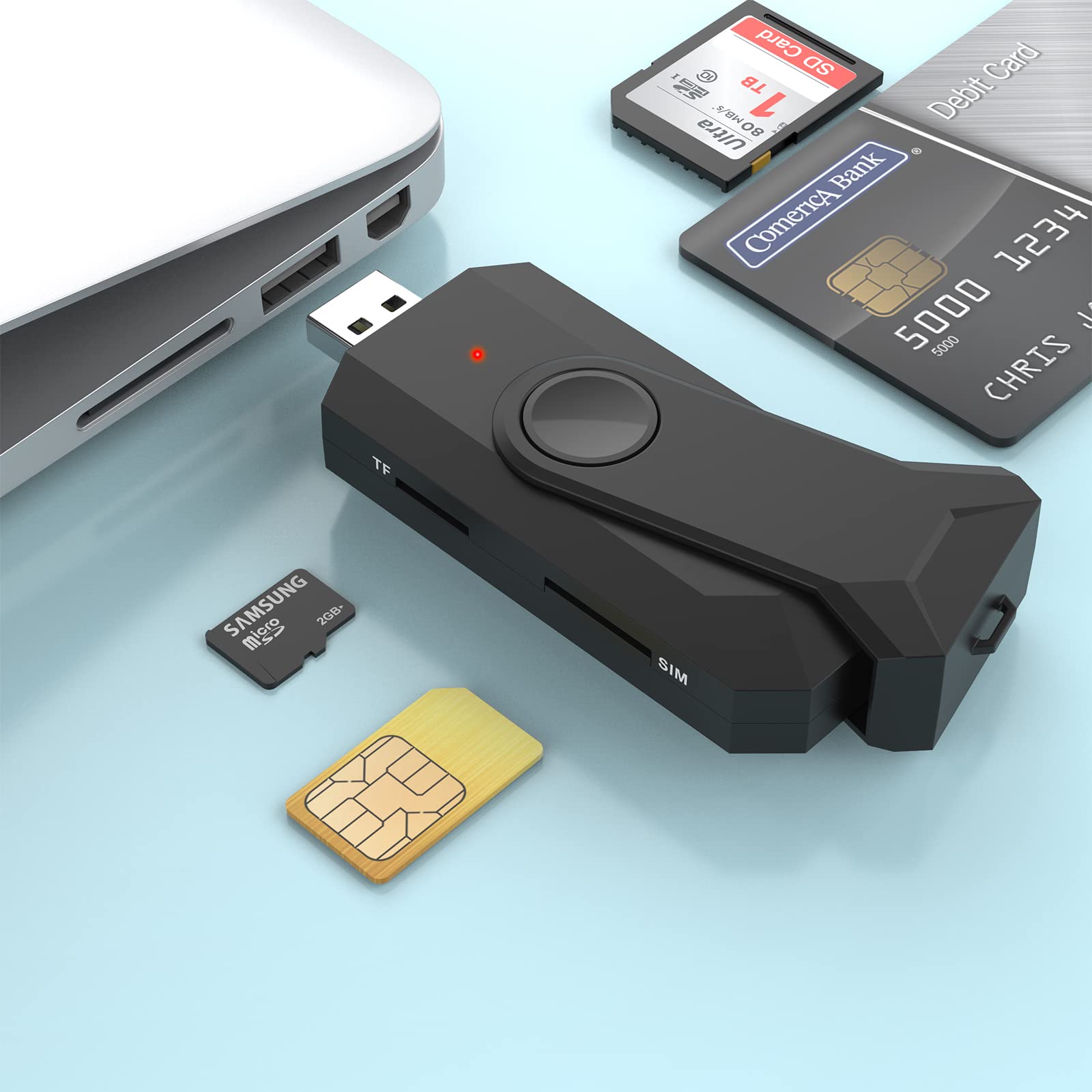 Rocketek 4-in-1 USB Memory Card Reader - SDHC/SDXC/SD & Micro SD Card Adapter with CAC Smart Card Reader for SIM/TF/MMC RS - Compatible with Windows, Mac OS X, Linux/Unix - Perfect for Data Transfer, Photo Backup & Digital Security Access