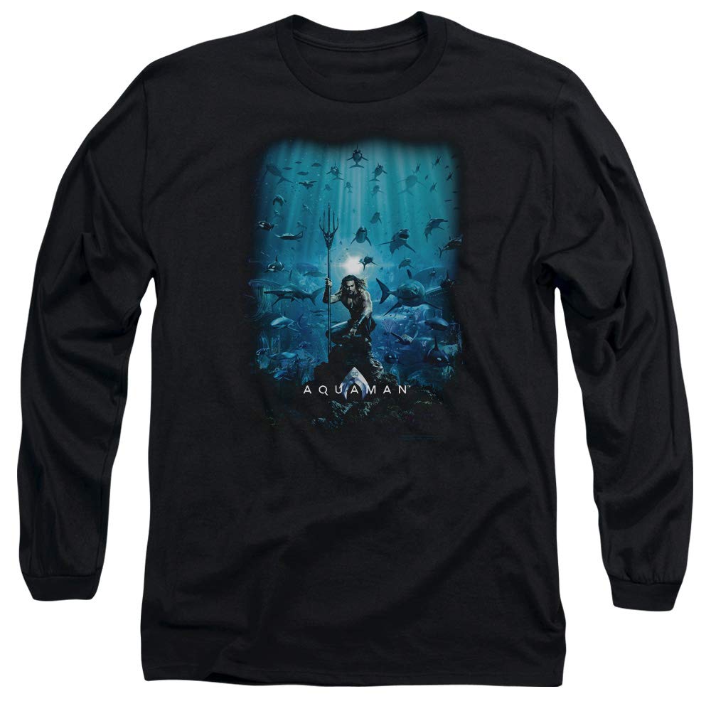 Aquaman Movie Long Sleeve T-Shirt - Official DC Comics Graphic Tee for Men & Women - Black Superhero Apparel for Cosplay, Gifts & Casual Wear