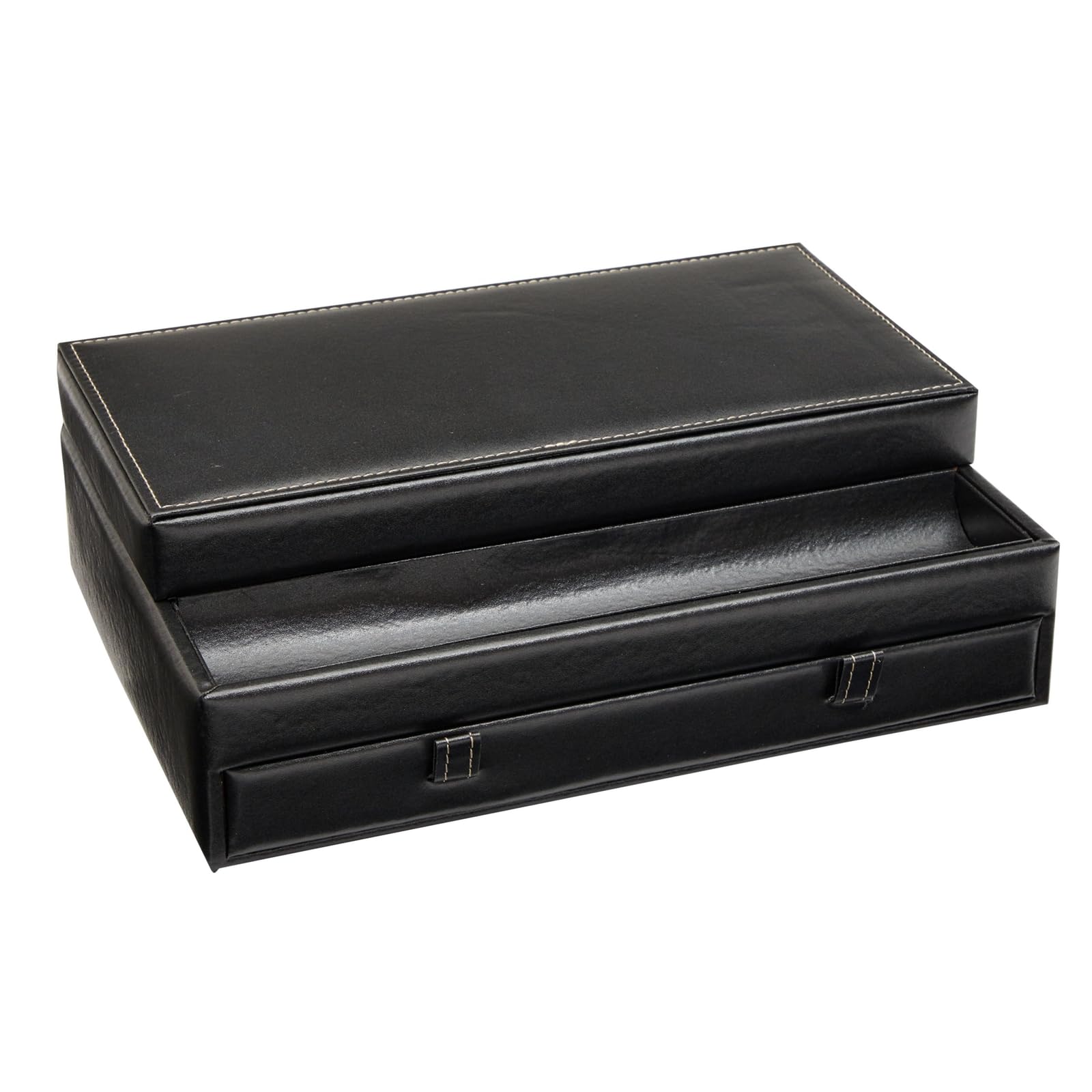 Juvale Faux Leather Men's Jewelry Organizer - Black Watch Box with Leather Valet Tray for Necklaces, Rings & Accessories - 12.6 x 9 x 4 Inch Home Storage Solution for Dresser, Closet & Travel