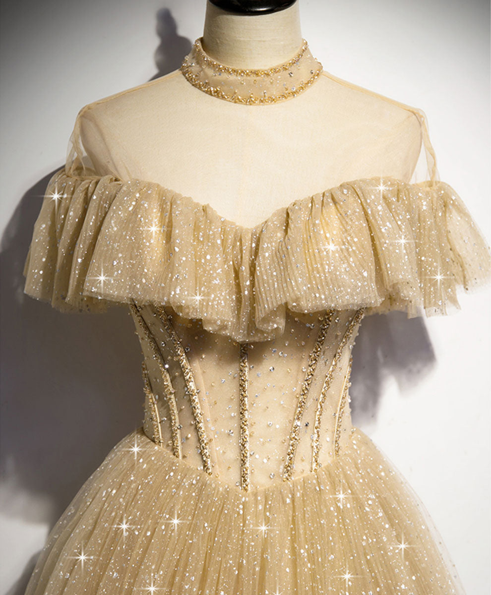 Elegant Champagne Long Prom Dress with Beading - A-Line Formal Gown for Graduation, Homecoming & Special Occasions