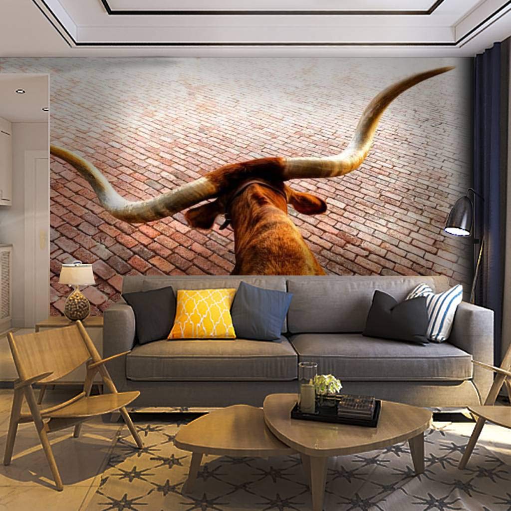 Texas Longhorn Landscape Wallpaper Mural - Self-Adhesive Peel & Stick Removable Wall Decal for Living Room, Bedroom & Office Decor - Easy DIY Home Craft Wall Sticker (Royalty-Free Stock Photo Design)