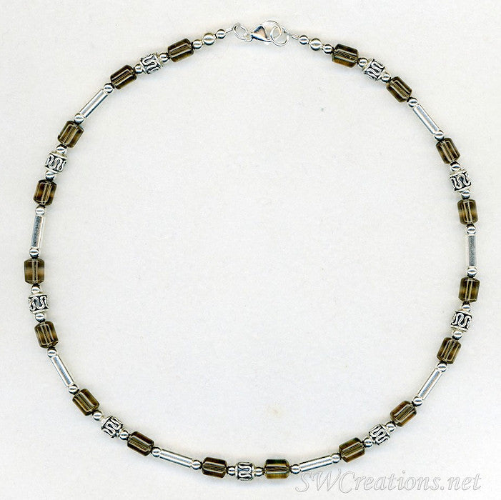 Smokey Quartz Gemstone Silver Men's Beaded Necklace - Handmade Spiritual Jewelry for Meditation, Yoga & Energy Healing