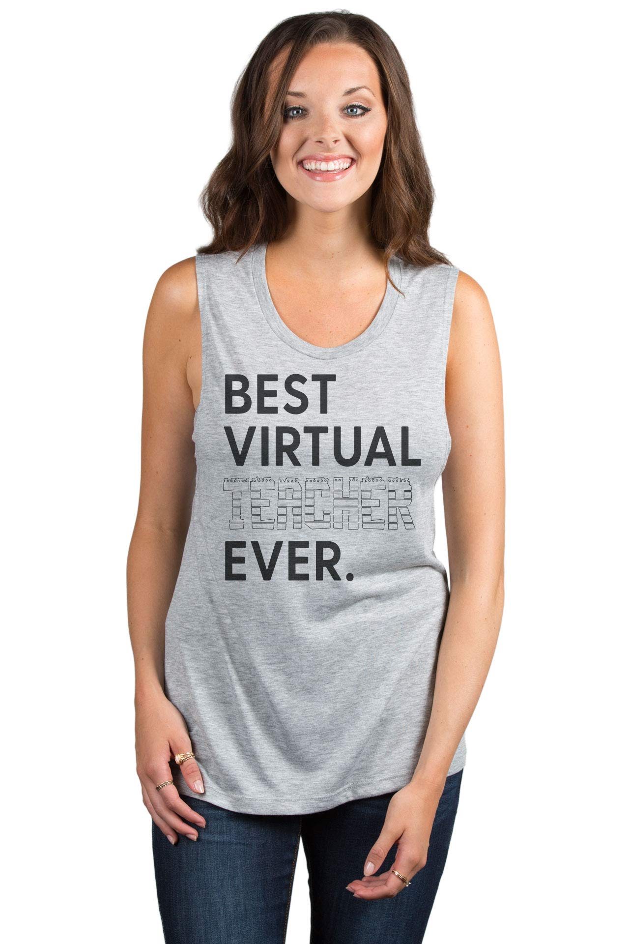 Best Virtual Teacher Ever Women's Sleeveless Muscle Workout Yoga Tank Top - Comfortable & Stylish Activewear for Gym, Yoga & Running
