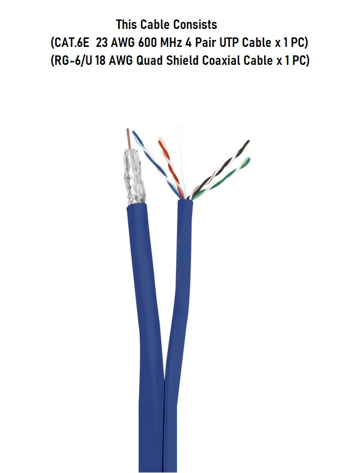 2 in 1 CAT.6 Ethernet & RG6 Quad Shield Coaxial Cable - High Speed Internet & HD Video Signal Transmission - Perfect for Home Theater, Gaming & Office Networking Setup
