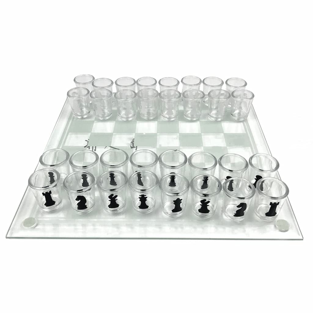 LTCTL Premium Glass Chess Set - 32 Crystal Wine Glass Chess Pieces & Clear Glass Chess Board - Elegant Drinking Chess Game Set for Adults - Perfect for Parties, Game Nights & Home Decor (Medium Chess Set)