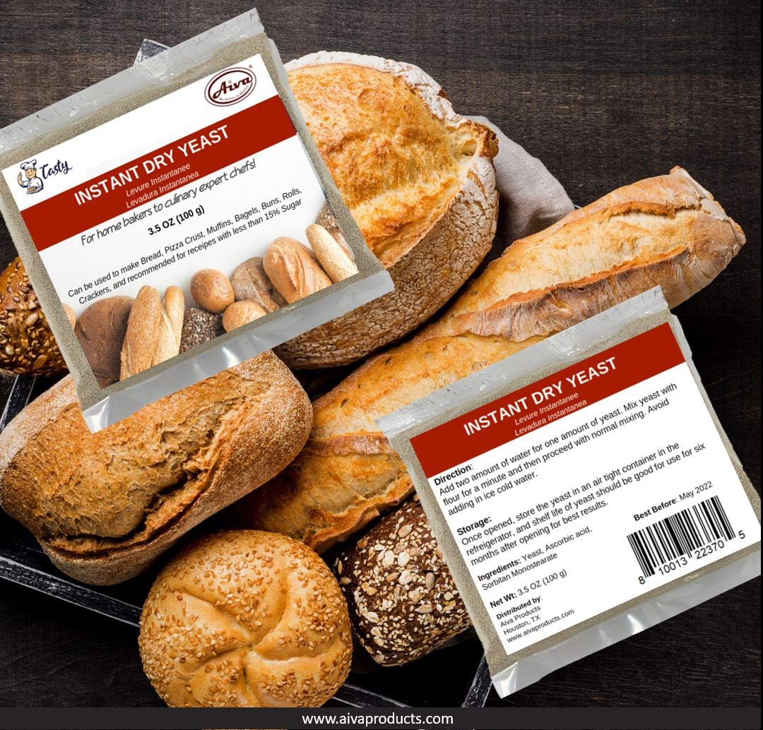 Aiva Instant Dry Yeast 100g (3.5 oz) Bulk Pack - Fast Acting Bread Yeast for Homemade Pizza, Cakes & Baking | Vegan Baking Essential (2 Pack) | Perfect for Bread Machines, Artisan Loaves & Quick Dough Recipes