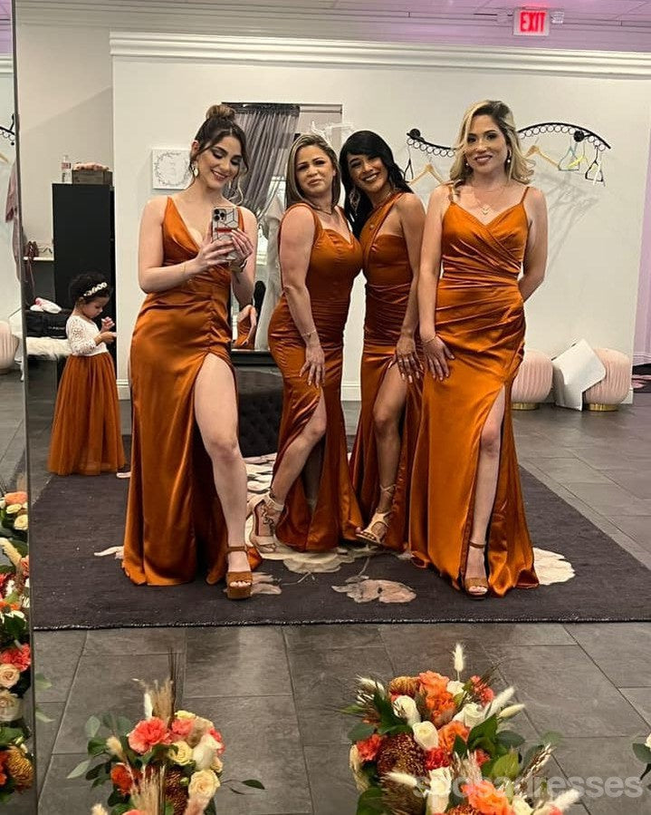 Elegant Burnt Orange Mermaid Maxi Bridesmaid Dresses for Weddings - WG1788 | Formal Evening Gowns for Bridal Party, Prom & Special Occasions