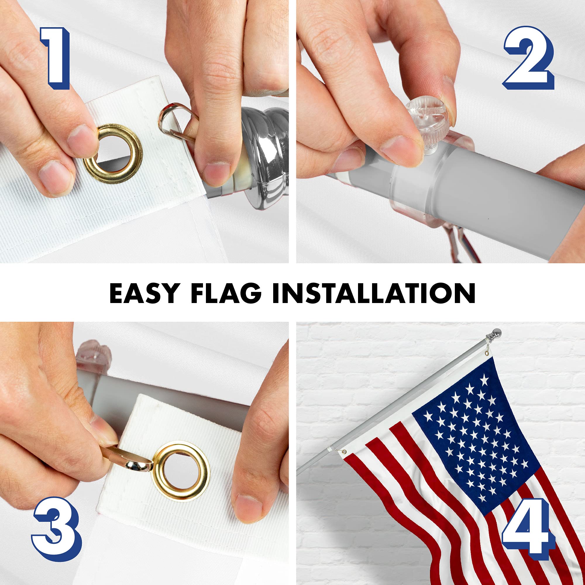 5 Feet Spinning Flagpole (Silver) - Heavy Duty Aluminum Flag Pole with Brass Grommets - Includes 2.5x4 ft American Flag - Made of Durable Spun Polyester - Perfect for Front Yard, Garden, or Patriotic Events