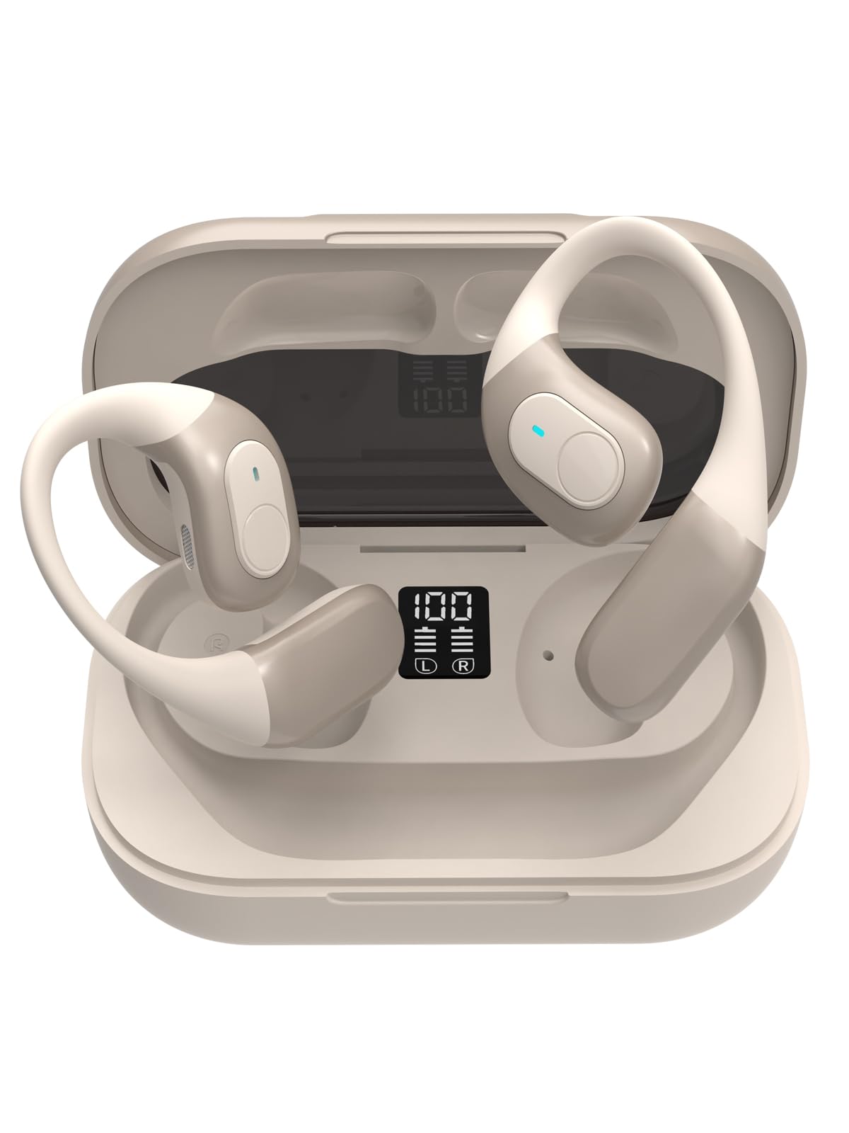Wireless Open Ear Bluetooth Headphones for Sports - Digital Display Hook Ear Earbuds with Bluetooth 5.3 for iPhone & Android - Perfect for Running, Cycling, Workout, Driving & Outdoor Activities