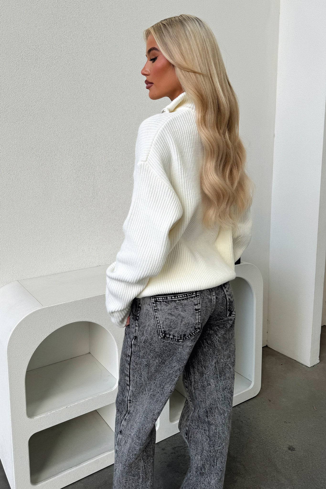 Maree Women's 3/4 Zip Knit Sweater Pullover - Soft Cream Casual Long Sleeve Top for Fall & Winter | Perfect for Office, Travel and Weekend Outfits