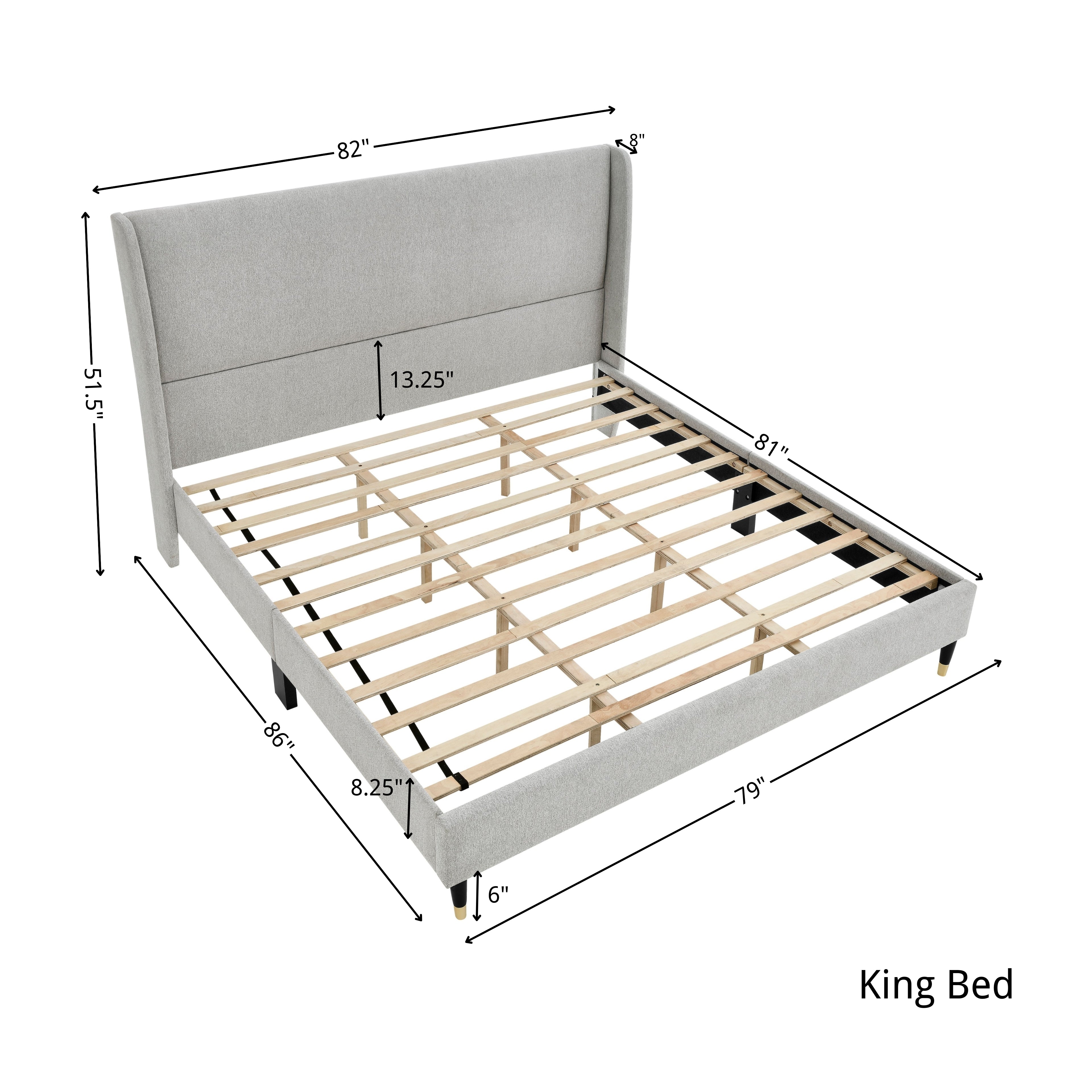 Roundhill Furniture Rozitta Upholstered Wingback Platform Bed Frame - Queen Size Upholstered Bed with Button Tufted Headboard for Bedroom, Modern Luxury Bed Frame with Sturdy Wooden Slat Support (Perfect for Master Bedroom, Guest Room or Apartment)