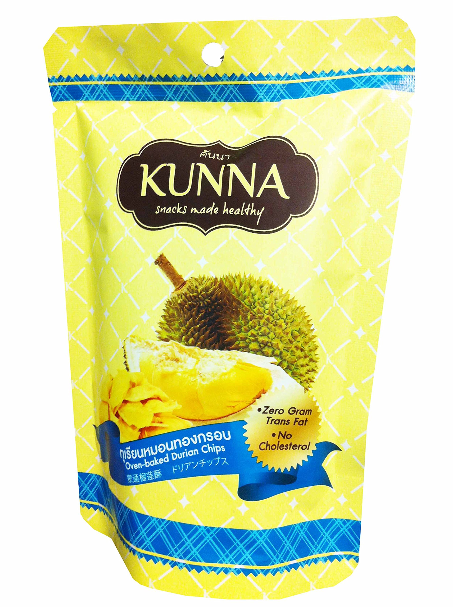 3 Packs Kunna Premium Oven-Baked Durian Chips | 50g per Pack | Authentic Thai Fruit Snack | Gluten-Free Healthy Snacks for Office, Travel & Movie Nights